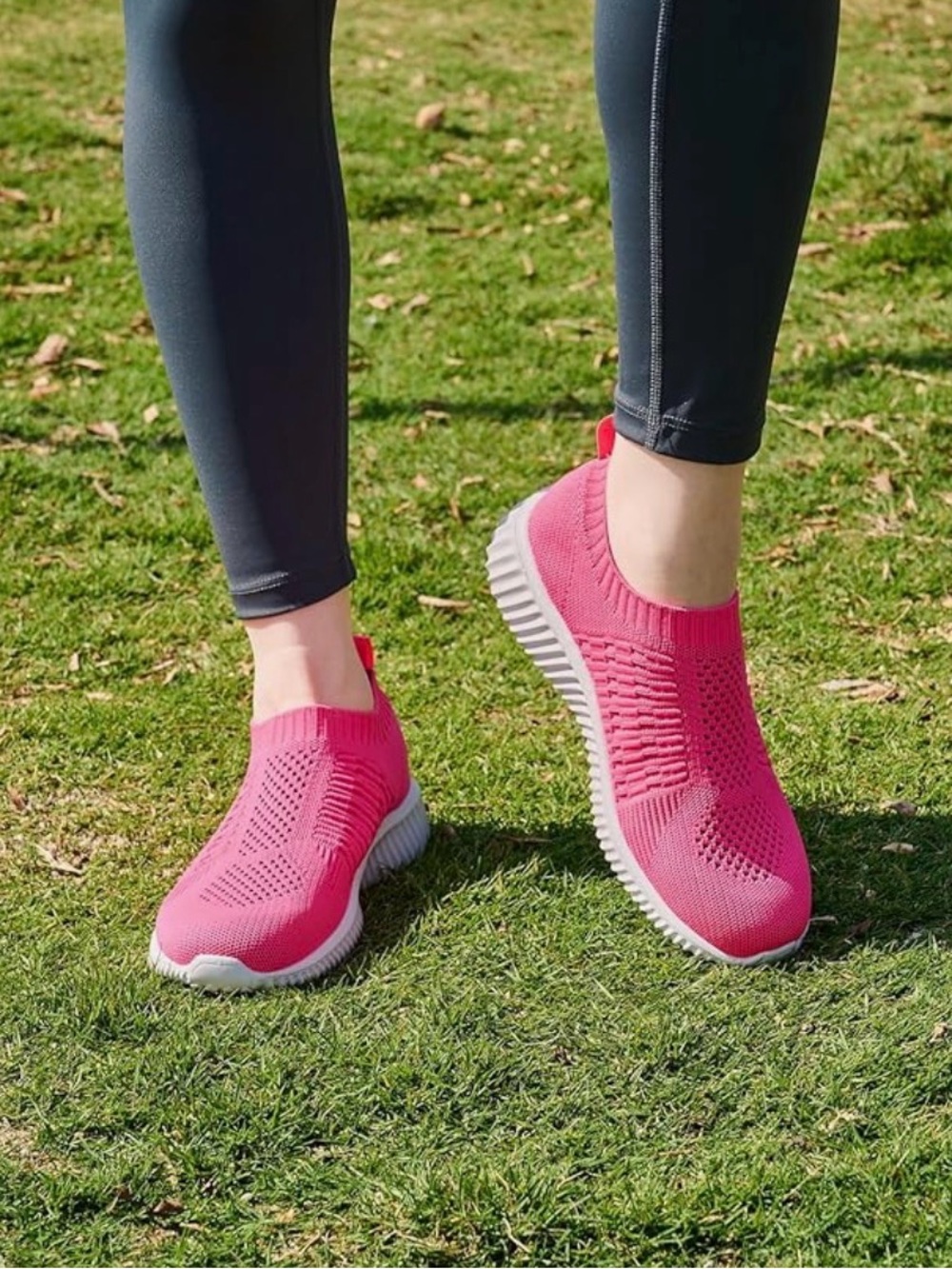 Tiosebon slip-on sneakers ,vibrant pink color, breathable mesh knit upper,9.5